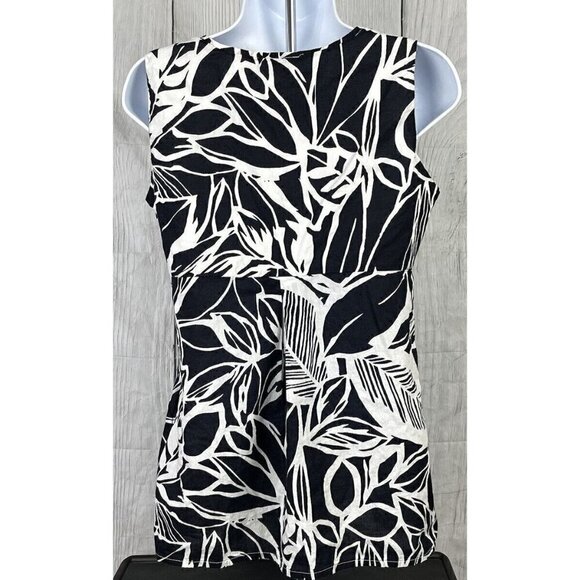 a.n.a. Womens Small Sleeveless Black White Leaf Print Top Surplice Neck - Picture 6 of 9